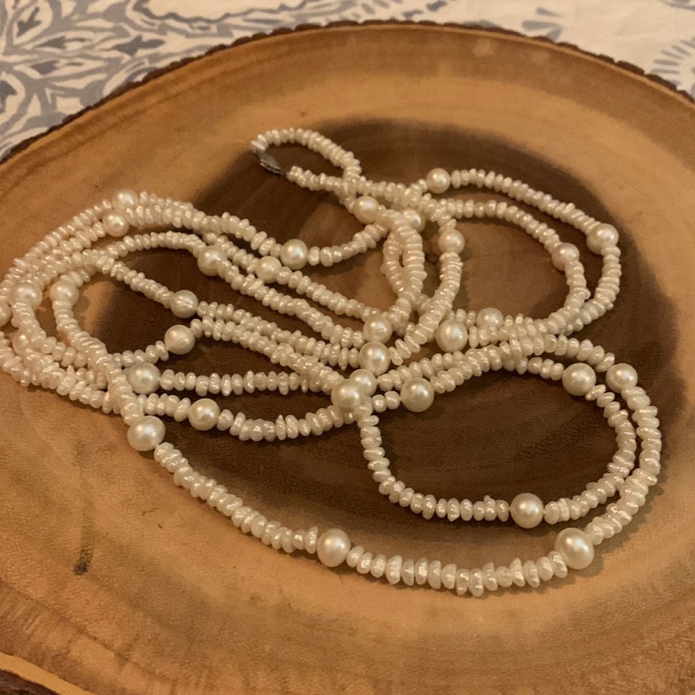 Endless Strand Of White Keshi Pearls And White Round Pearls. 80” Long
